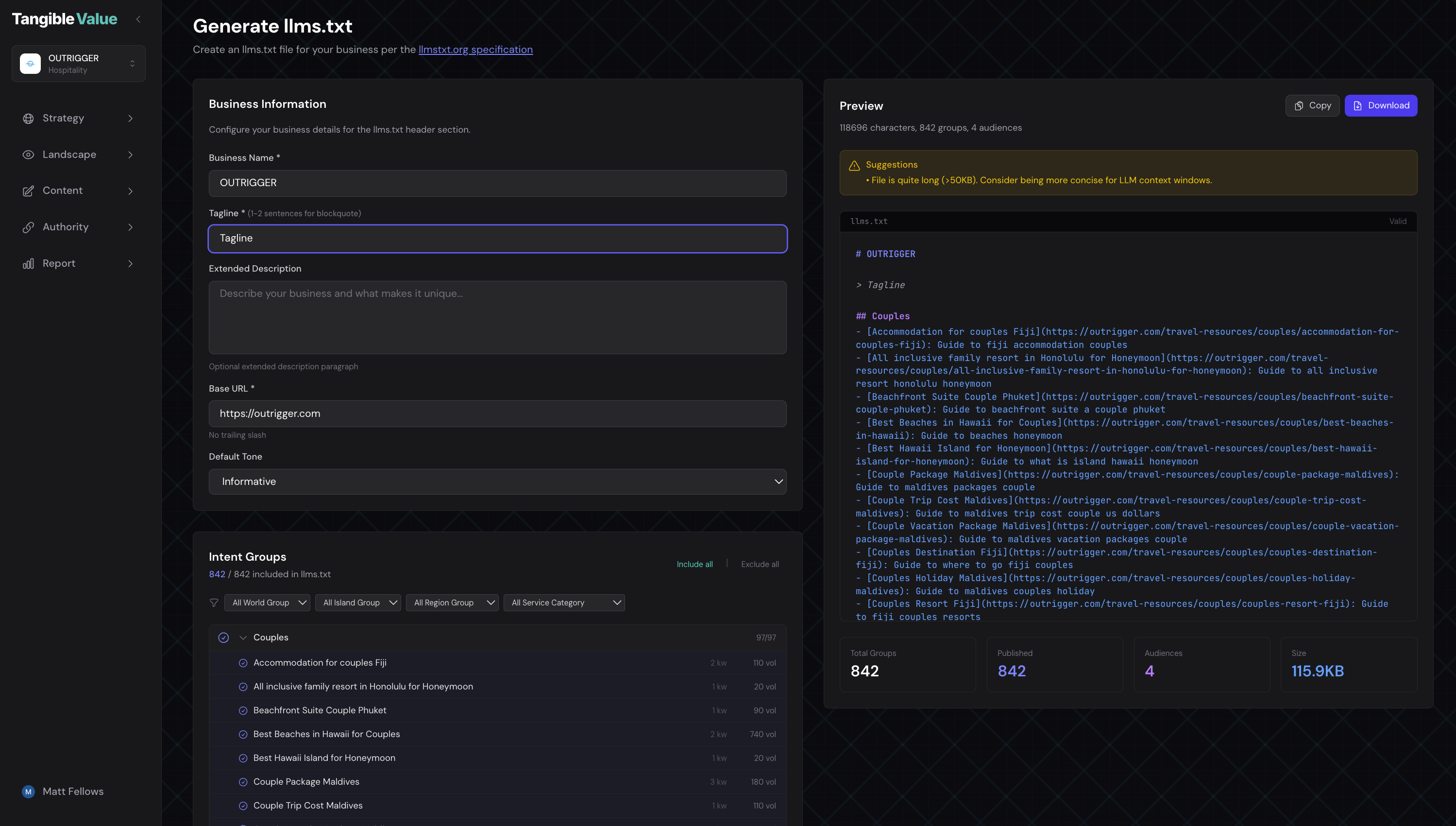 AEO Tools interface for AI search visibility optimization